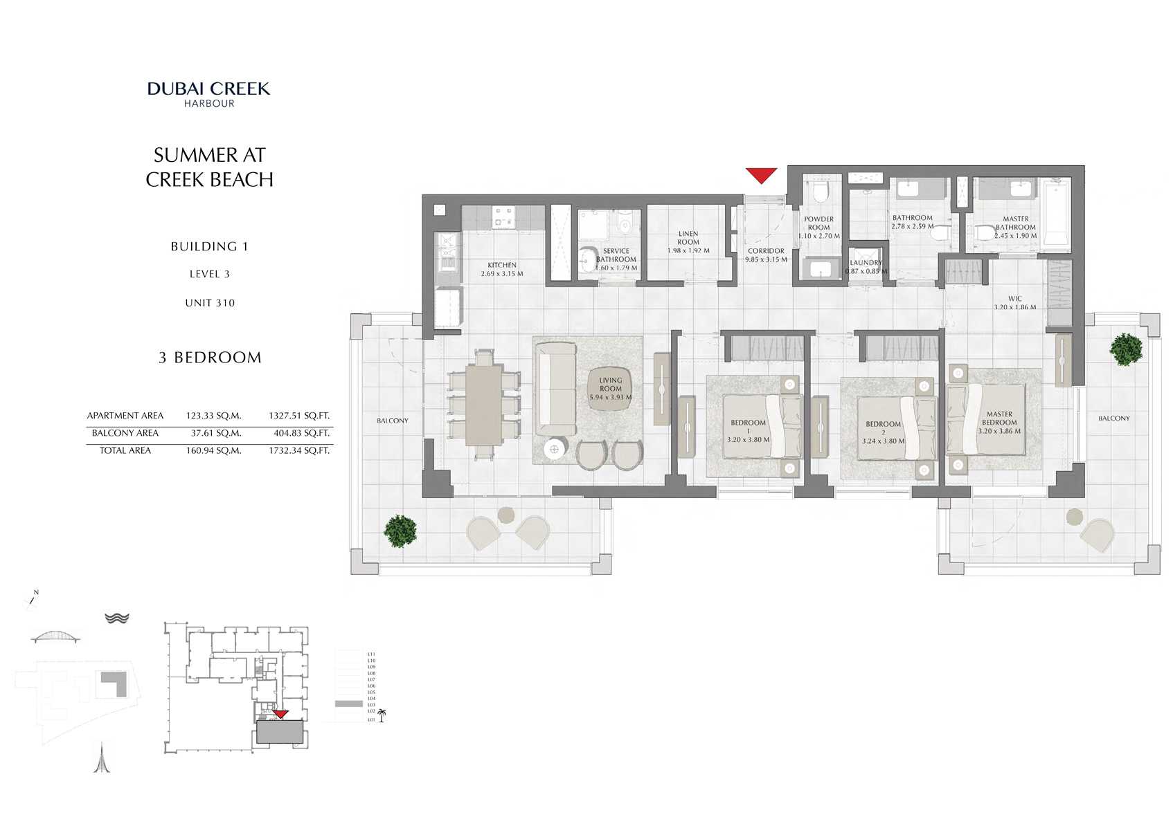 3 Br Building 1 Level 3 Unit 310, Size 1732 Sq Ft